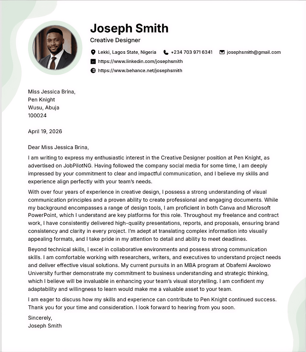 Cover Letter Sample 3