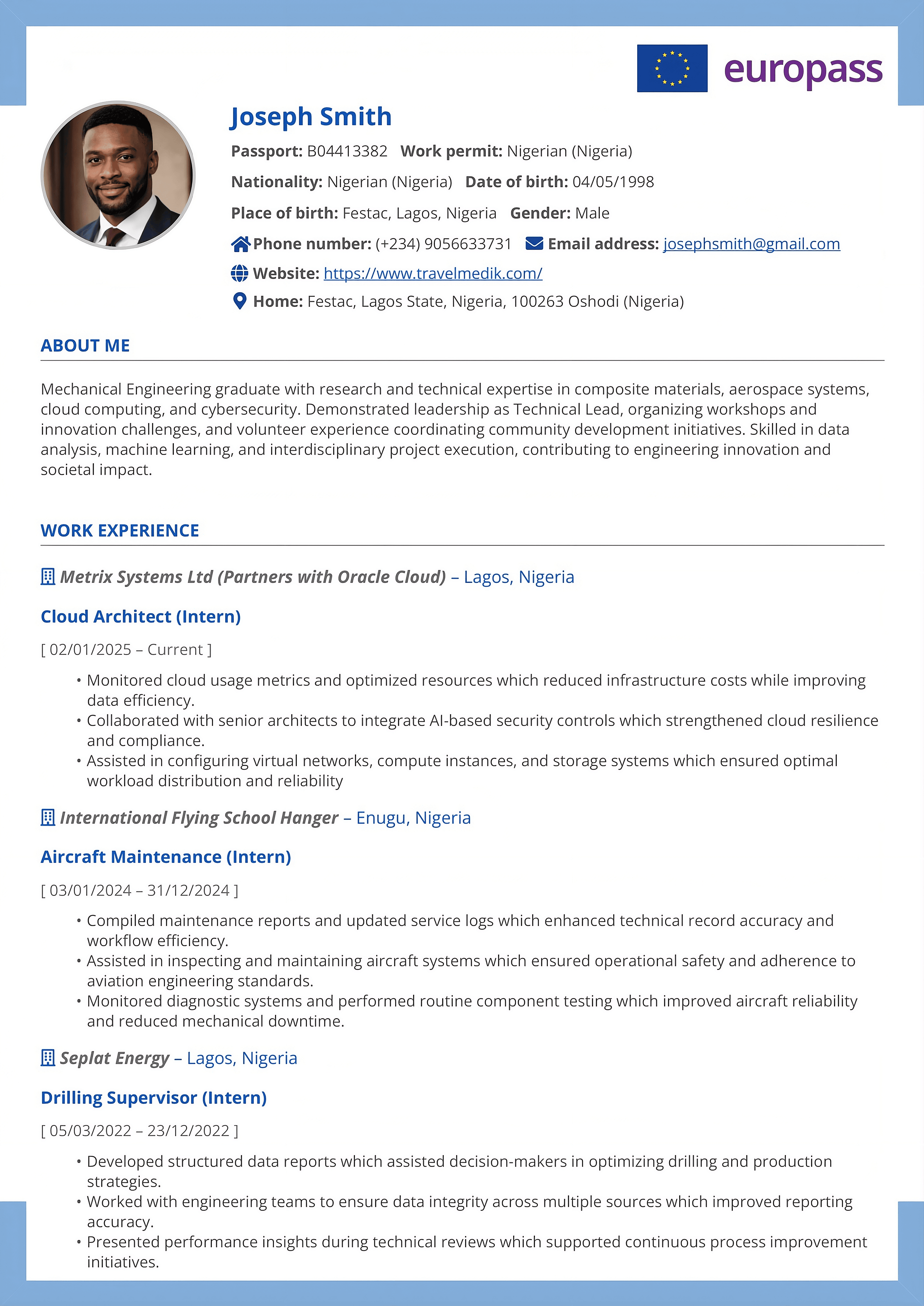 CV sample 1