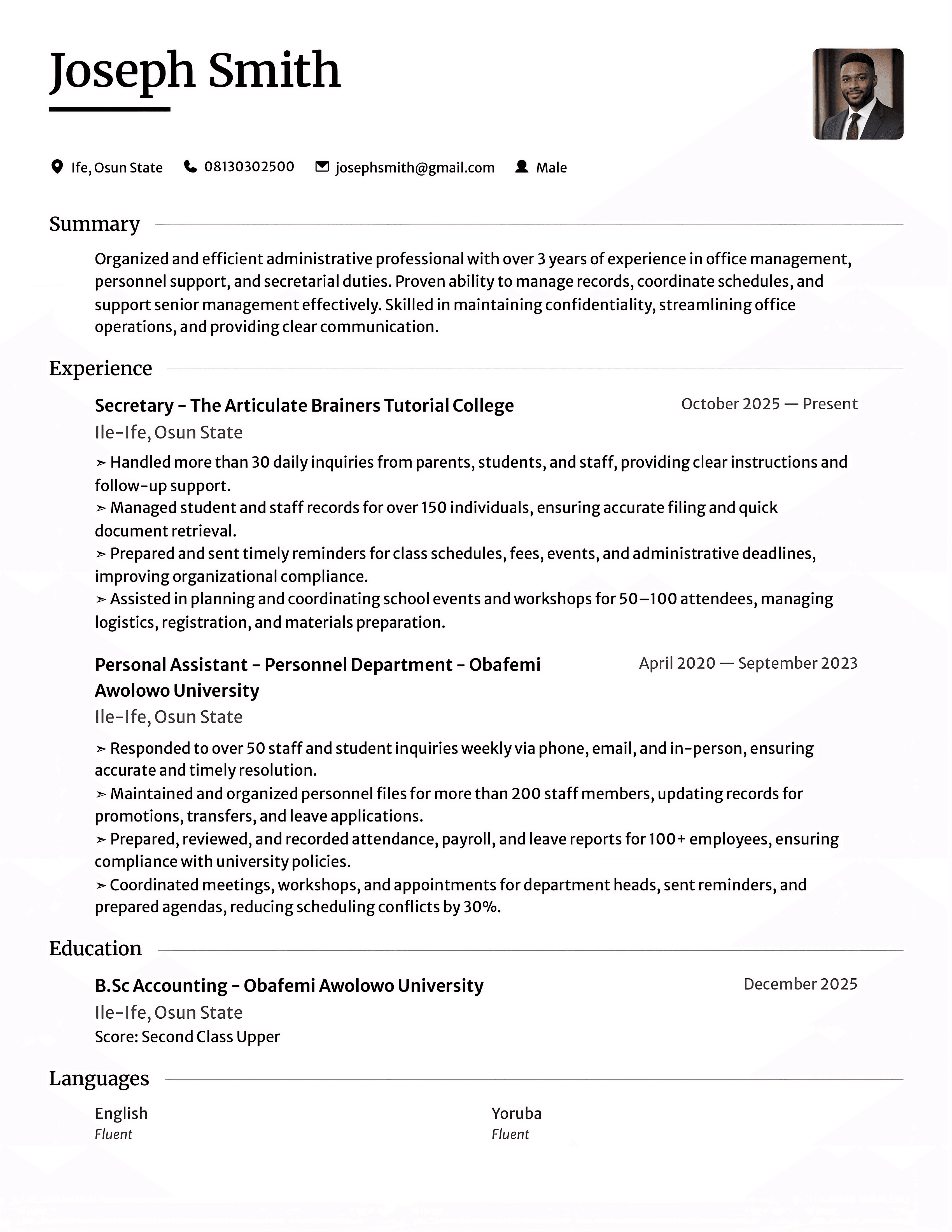 CV sample 2